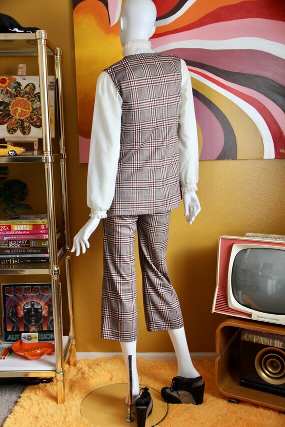 50s Set of Brown Plaid Vest & Pants - image 6