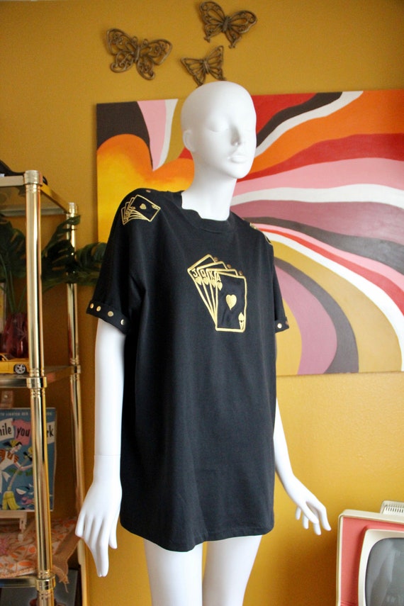 70s Aces Card Embroidered Game Steampunk Black T-… - image 5