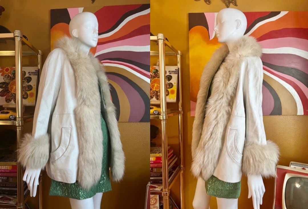 50s Sz M Real Fur Penny Lane Genuine Leather White Coat appraised Etsy