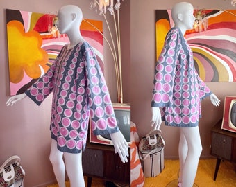 Sz S-L 70s Pop Art Pink Polka Dotted Mod Dress