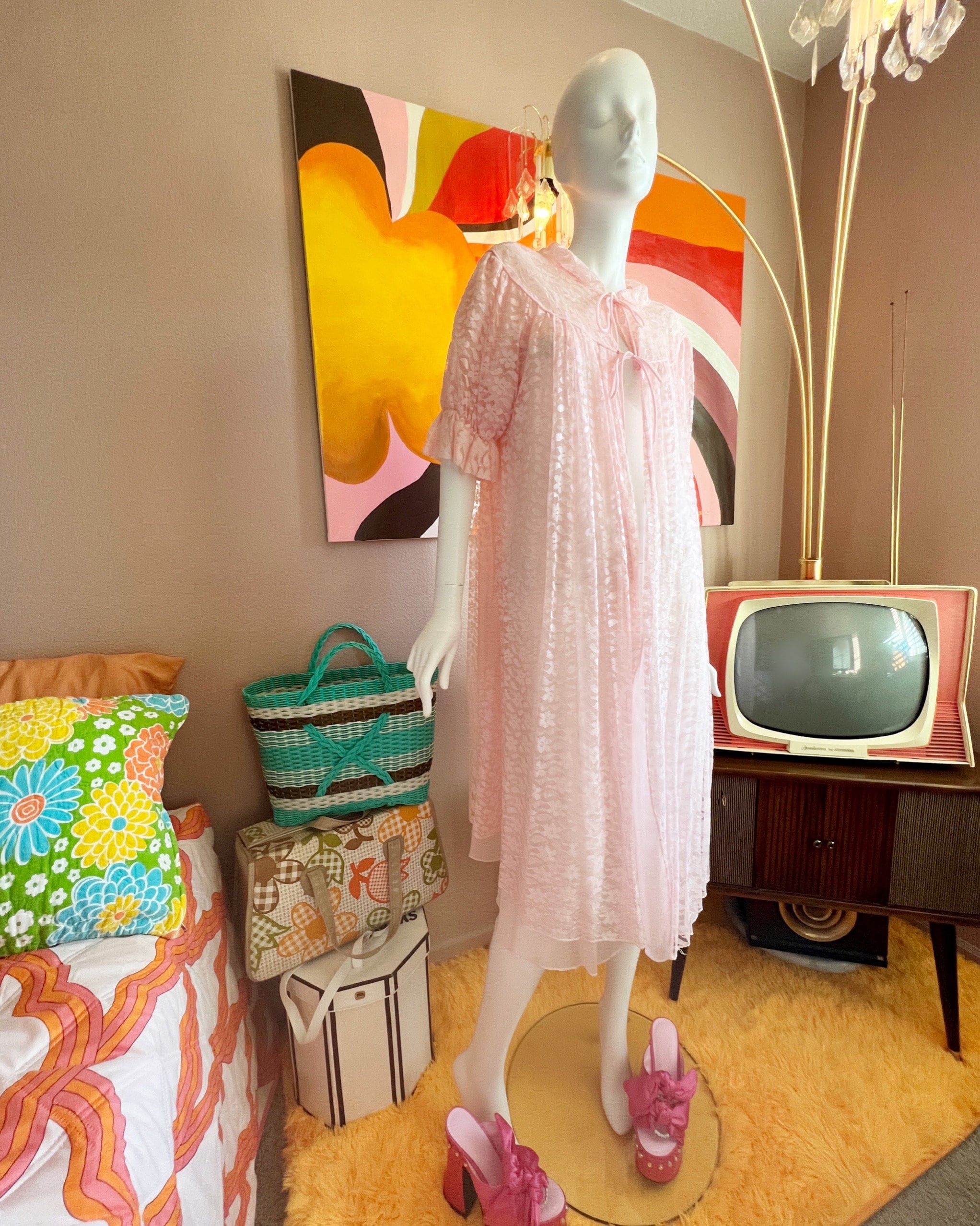 60s Sz L Pink Lace Night Gown Robe Intimates Dress - Etsy