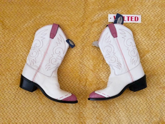 Sz. 7 80s Genuine Leather Pink and White Cowboy Bo
