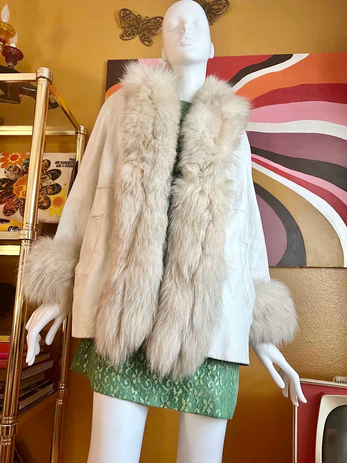 50s Sz M Real Fur Penny Lane Genuine Leather White Coat appraised Etsy