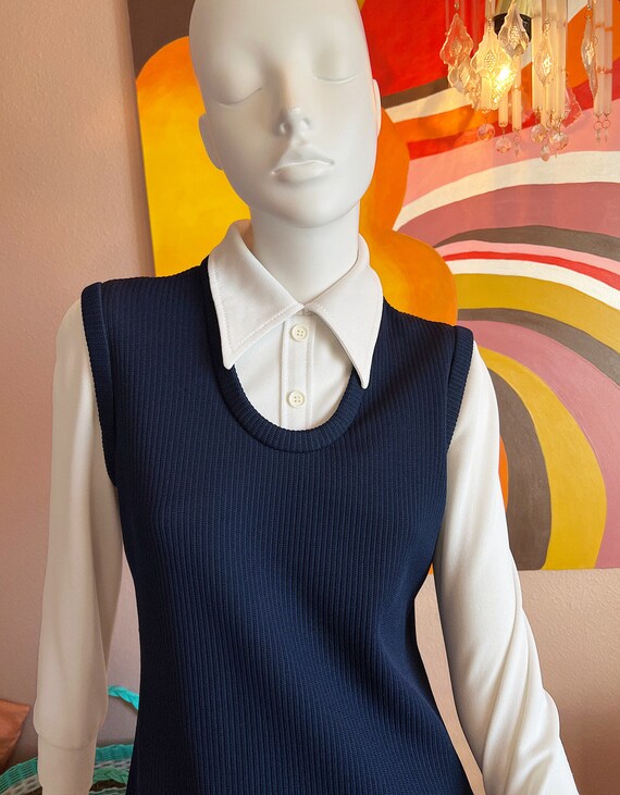 70s Sz M MidCentury Mod School Girl One-Piece Pin… - image 3