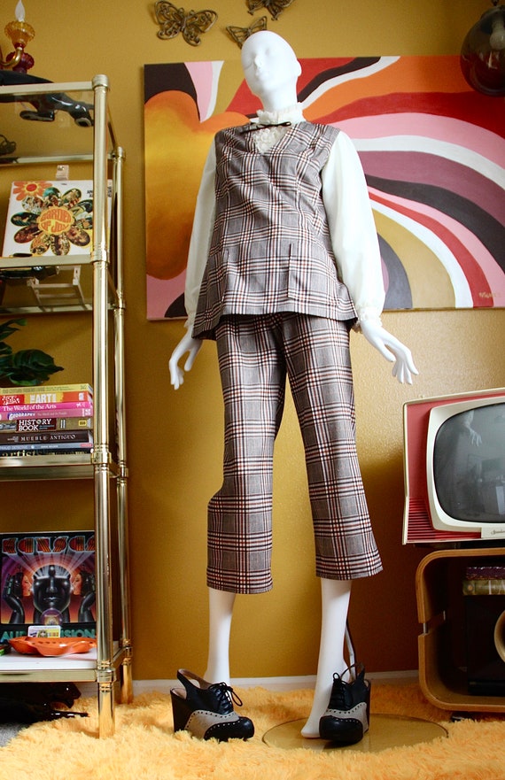 50s Set of Brown Plaid Vest & Pants - image 4