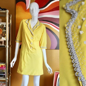 60s Yellow Formal Beaded Mini Dress