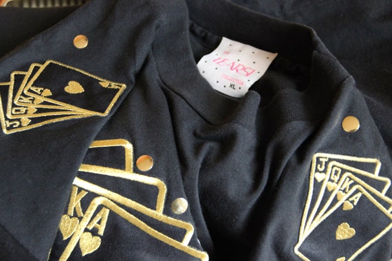 70s Aces Card Embroidered Game Steampunk Black T-… - image 10