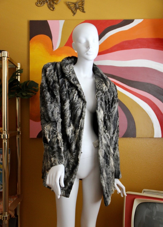 60s Real Persian Lamb Grey Fur Coat - image 6