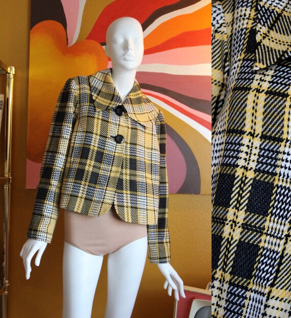 80s Mustard Yellow Plaid Preppy Jacket Etsy