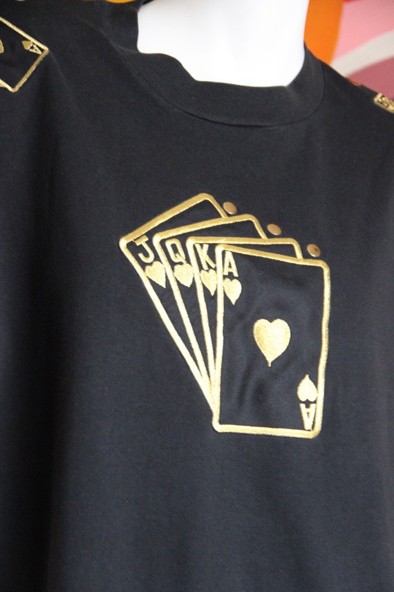 70s Aces Card Embroidered Game Steampunk Black T-… - image 9