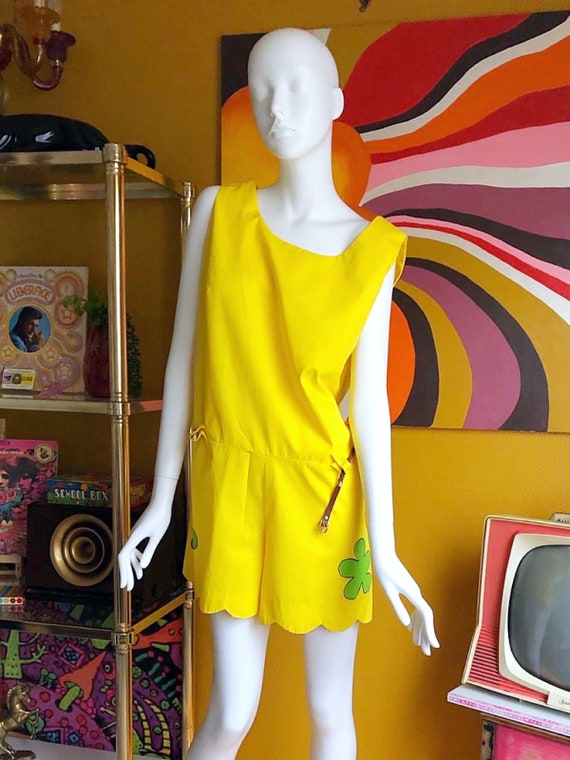 Sz M 60s Romper Flower Power Accent  Yellow Jumps… - image 3