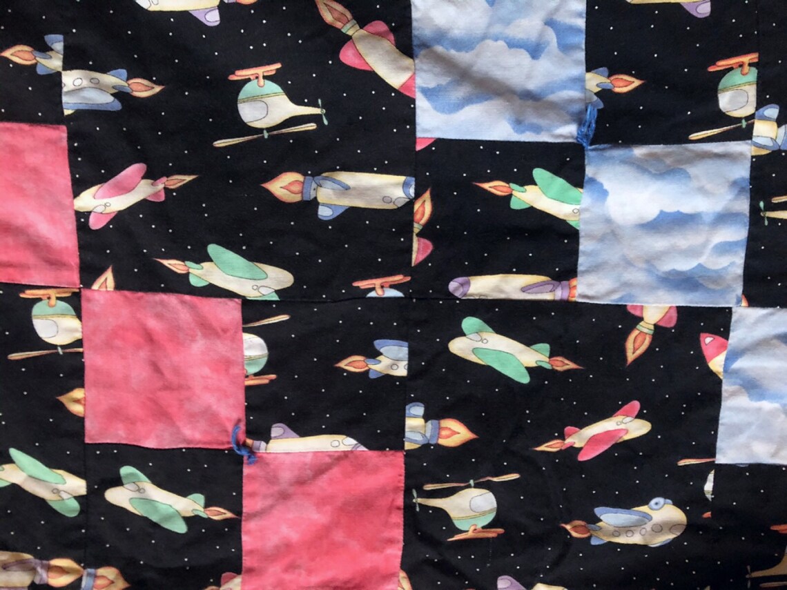 80er Jahre gesteppte Decke werfen Jet Flugzeuge und | Etsy