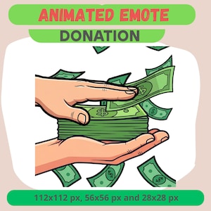 Money Throw Animated Emote – Donation Alert GIF for Twitch, Kick, Discord, YouTube, Rich Sub Badge, Channel Point - Green Dollar Hand