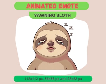 Sleepy Sloth Yawning Animated Emote for Streamers, Bed Time GIF For Kick, Discord, Twitch - Kawaii Tired Reaction, Cozy Cute Stream Badge