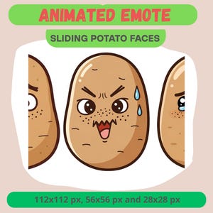Sliding Potato Faces Animated Emote for Streamers, Happy GIF For Kick, Discord, Twitch - Kawaii Emotion Reactions, Angry Sad Stream Badge