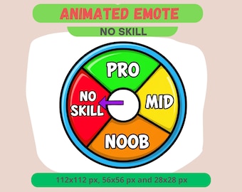 No Skill Animated Emote for Streamers, Skill Meter GIF For Kick, Discord, Twitch, Tiktok, Youtube, Noob Pro Mid Funny Text Overlay Sub Badge