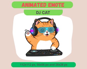 DJ Orange Cat Animated Emote for Streamers, Cute Fat Kitty GIF For Kick, Discord, Twitch, Funny Streamer Reaction, Club Music Vibes Badge