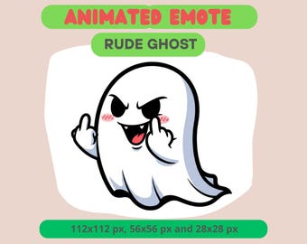 Animated Ghost Emote GIF, Spooky Middle Finger Emoticon, Bold Playful For Streamers, Kawaii Digital Art, Cute Angry Rude Spirit, Halloween