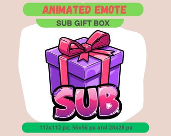 Sub Gift Box Animated Emote for Streamers, Sparkling Purple Donation GIF For Kick, Discord, Twitch, Cute Youtube Sub Badge