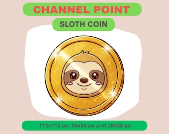 Sloth Coin Channel Point For Twitch, Emoticon For Kick, Chat PNG For Streamers, Kawaii Digital Art Bits, Cute Golden Sub Badge For Tiktok
