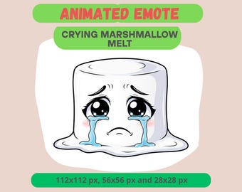 Animated Crying Marshmallow Emote for Streamers, Kawaii Melting Marshmallow GIF For Kick, Discord, Twitch Sad Reaction Channel Point Sticker