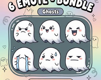 6 Ghost Emotes Bundle for Streamers, Kawaii PNG For Kick, Discord, Twitch, Spooky Reaction, Sub Stream Badge