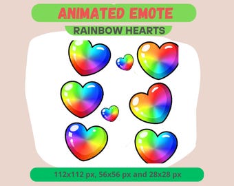 Flying Rainbow Hearts Animated Emote for Twitch Kick Stream, Instant Download Love Heart Discord GIF Chat Spam Emote Channel Point Sub Badge