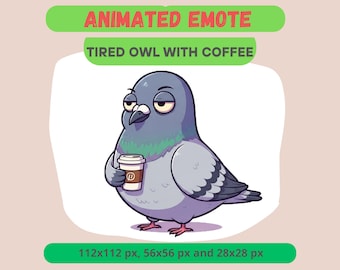 Animated Tired Owl Emote For Twitch, Cute Owl Drinks Coffee, For Streamers, Silly Playful Chat GIF For Kick Streams, Kawaii Animal Sub Badge