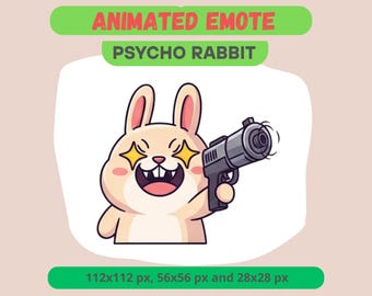 Rabbit Shooting Animated Emote for Streamers, Psycho Bunny Rage GIF For Kick, Discord, Twitch, Kawaii Spooky Reaction, Channel Point Badge