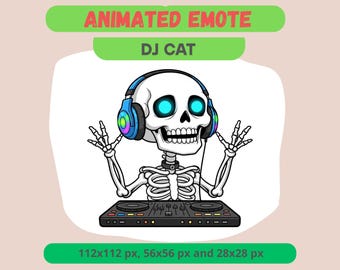 Skeleton DJ Animated Emote for Streamers, Goth Skull Club Hype GIF For Kick, Discord, Twitch, Hype Streamer Reaction, Party Club Vibes Badge
