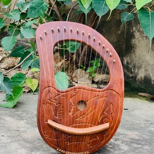 Rosewood Lyre Harp 15 Strings Dragon Design Lyre Harp With String set ,Bag & Tuning Key