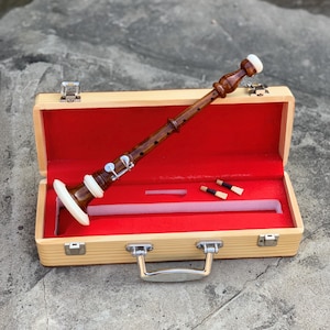 Rosewood Brown Bombard Chanter Musical Instruments + 2 Reeds With Hard Case