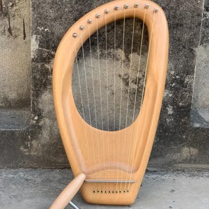 Handmade Beech Wood 10 String Pentatonic Lyre Harp, with Free Tuning key and Bag