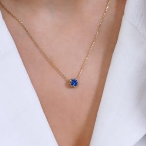 September Birthstone Necklace Solid Gold Sapphire Necklace Birthstone Necklace Minimalist Jewelry Gift for Her