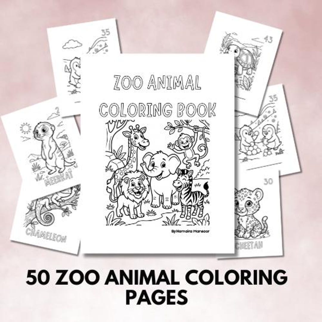 50 Zoo Animal Coloring Pages for Kids, Learn Numbers, Spelling (PDF ...