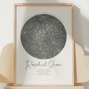 Sternenkarte Nacht gerahmt, Sternkarte neues Baby Geschenk, benutzerdefinierte neugeborenen Nachthimmel Druck, Geburtsanzeige Kinderzimmer Dekor, Geschenk für neue Eltern