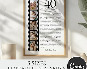 40 Reason We Love About You With Pictures, Editable Printable Birthday Gift for Him or Her Canva Template, Personalized 40th Birthday Decor