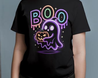 Cute Colorful Neon Boo Ghost Png, Halloween Boo Bow Png, Neon Halloween PNG, Boo Ghost Shirt Png, Fall Cute Boo Halloween Sublimation Design