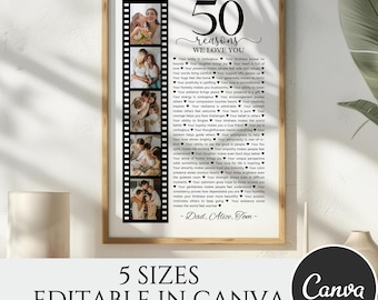 50 Reason We Love About You With Pictures, Editable Printable Birthday Gift for Him or Her Canva Template, Personalized 50th Birthday Decor