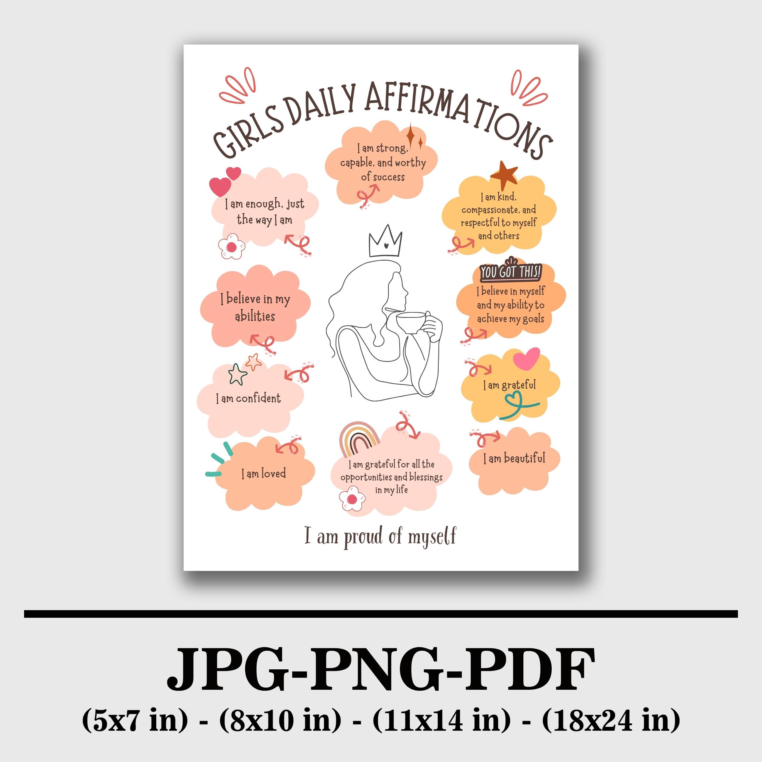 Daily Affirmations Wall Art, Printable Girls Wall Decor, Positive ...