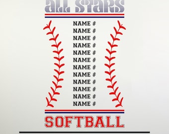 Plantilla SVG del equipo All-Stars de sóftbol / Plantilla editable con el nombre del equipo All-Stars / Plantilla de equipo de sóftbol / SVG para mamás de sóftbol / Camiseta All-Star SVG