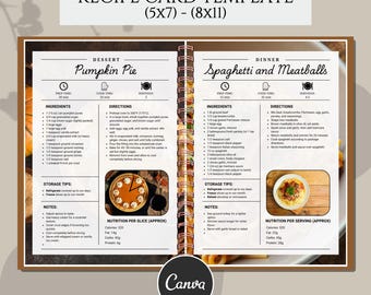 Bearbeitbare Rezeptkarte Canva-Vorlage, druckbare Rezeptseite für Kochbuchschöpfer, Organisieren von Familienrezepten, Bauernhausstil, digitaler Download