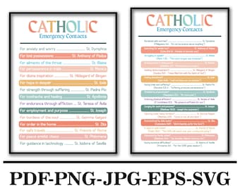 Katholische Notfallkontakte SVG, katholische SVG, Schutzheilige PNG, christlicher digitaler Download, Glaube druckbar, Gebetsführer für religiöse Heilige