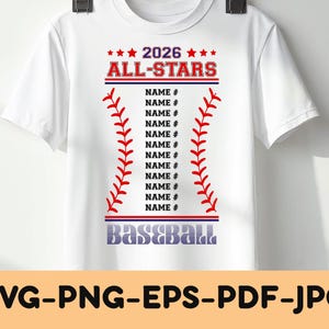 All Stars Baseball Svg | Personalized Name | Baseball Roster Svg | Baseball Team | Baseball Mom | All Star Svg | Baseball Shirt | Png Dxf