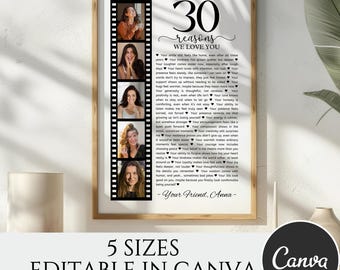 30 Reasons We Love You Poster With Pictures Template, Printable 30th Birthday Gift for Him or Her Editable, Personalized 30th Birthday Decor