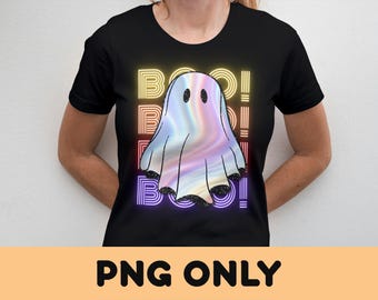 Retro Disco Iridescent Boo Ghost Sublimation PNG Cute Disco Ghost PNG Retro Cute Ghost PNG Glitter Ghost Adorable Ghost Png Spooky Vibes Png