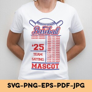 Baseball Roster Template SVG PNG: Team Shirt Design (Digital Download)