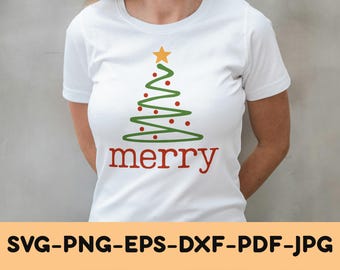 Merry Svg Png, Merry Christmas SVG PNG, Typewriter Png Svg, Christmas Shirt SVG Png, Christmas Tree Svg, Download Cut File