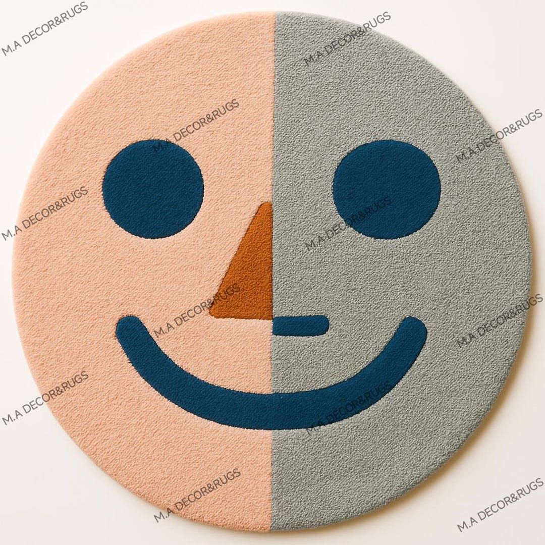 Smiley Face Rug-hand Tufted Round Wool Handmade Carpet With Light Pink ...