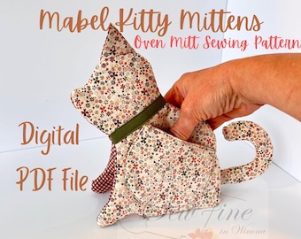 Mabel Kitty Mittens Oven Mitt Sewing Pattern (PDF Download) – Beginner Quilted Kitchen Decor with Video Tutorial